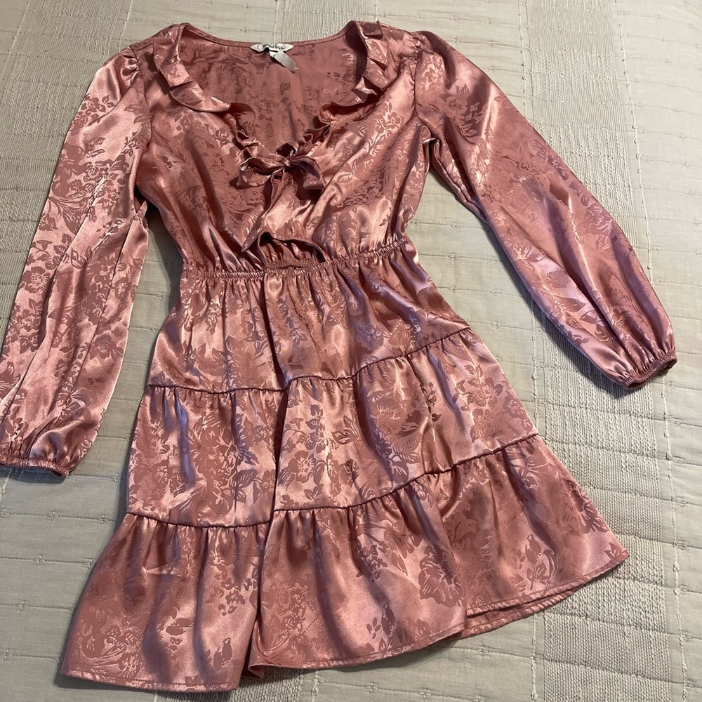 Speechless Blush Satin Dress with Floral Design